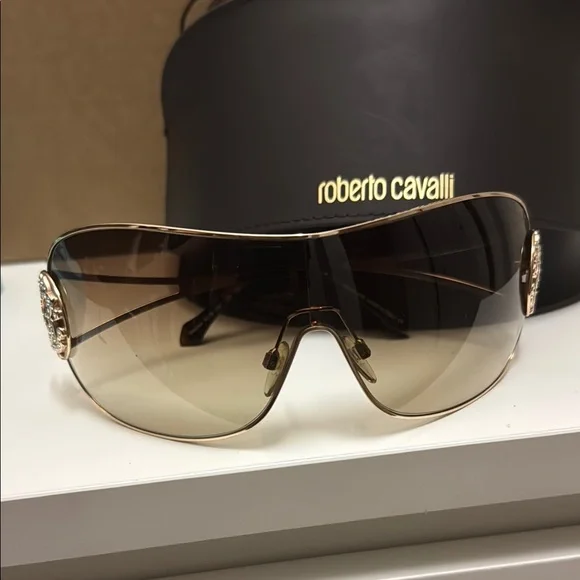Roberto Cavalli Brown Shield Sunglasses with Crystal Detail - Picture 2 of 7